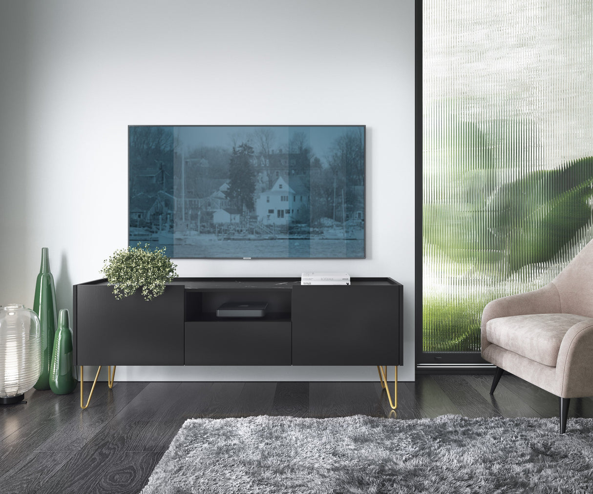 HARMONY TV STAND 01 black / black marble