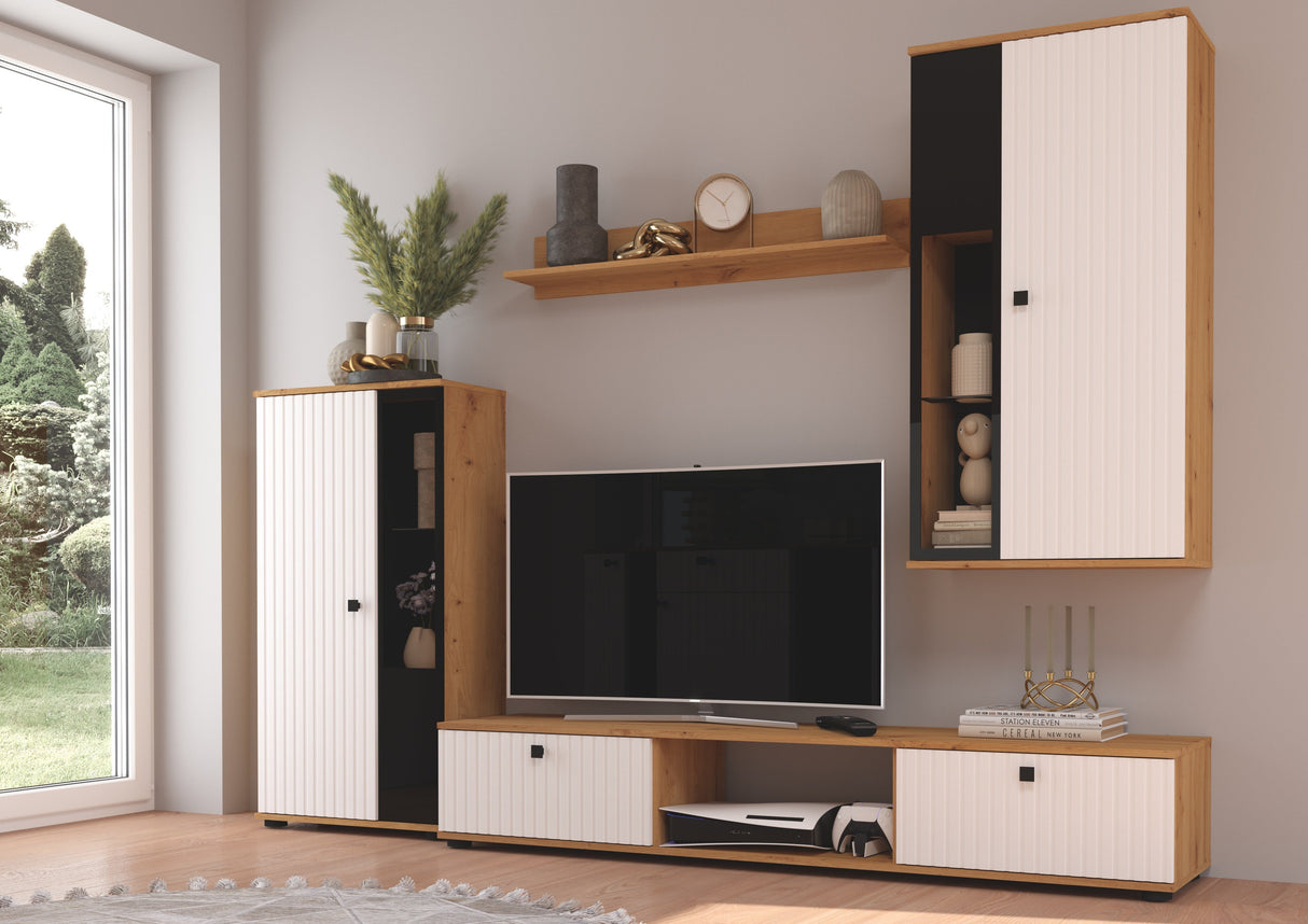 TV WALL UNIT SALSA WHITE SLAT FRONTS/ARTISAN OAK