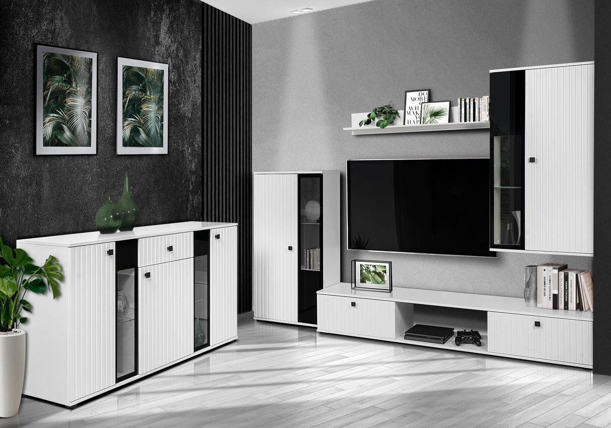 TV WALL UNIT SALSA WHITE/WHITE SLAT FRONTS