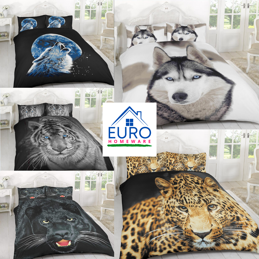 3D Effect Duvet Cover Quilt Bedding Set With Pillowcases Black and White Tiger SINGLE / DOUBLE / KING - eurohomeware