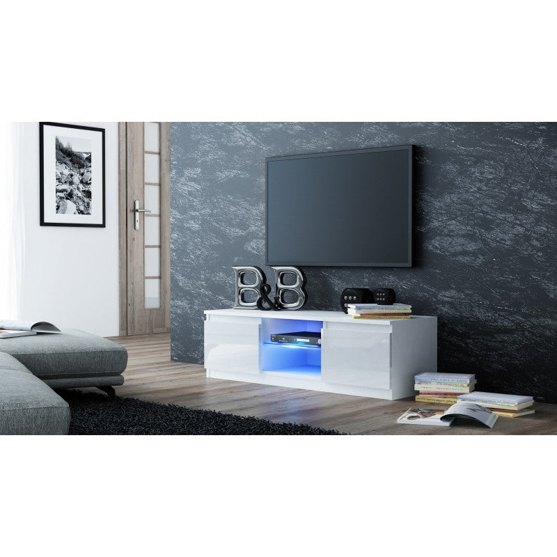 TV STAND ''GLASS'' WHITE/WHITE GLOSS 120CM - eurohomeware