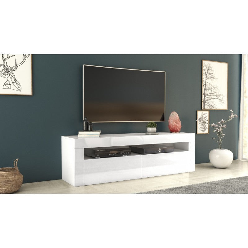 TV STAND DACO 2DRAWS 160CM WHITE / WHITE GLOSS - eurohomeware