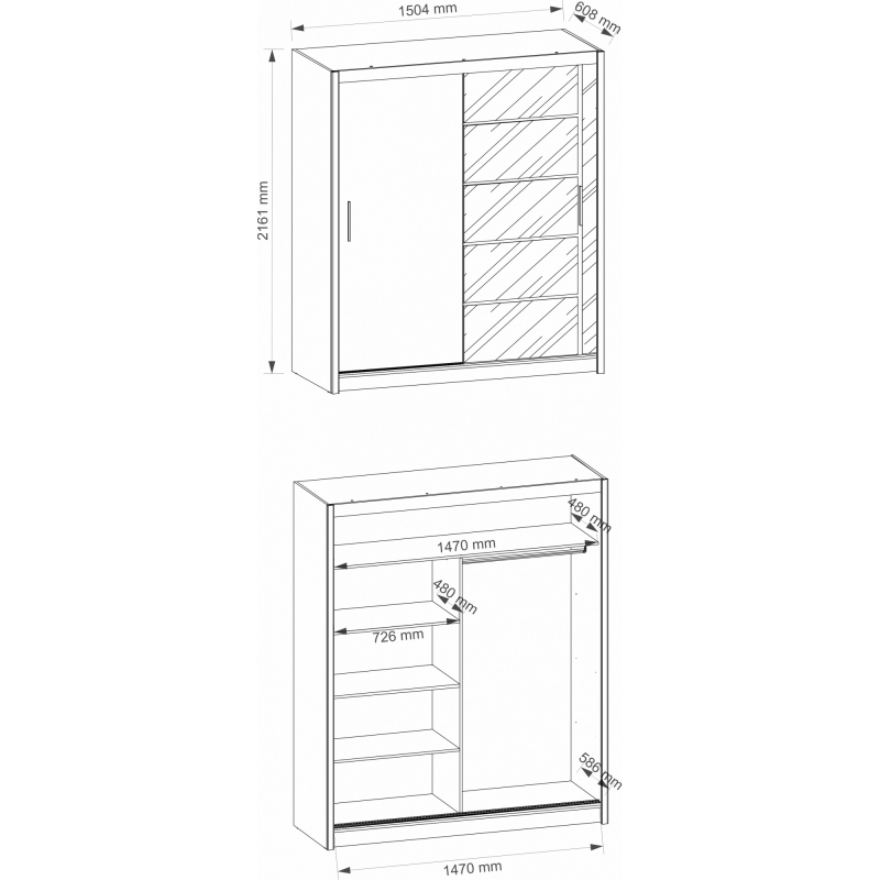 SLIDING DOOR WARDROBE FASSO WHITE WITH MIRROR 150CM