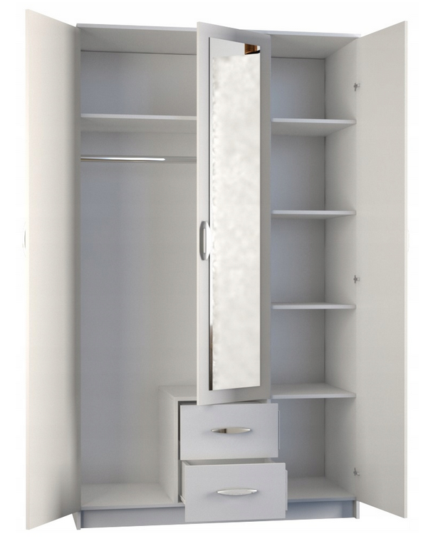 WARDROBE ROMANO 120CM WHITE WITH MIRRORS - eurohomeware