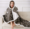 Super Soft Warm Sherpa Fleece Wearable Hoodie Blankets Throws Animal Skin Print Check Designs -130 x 180 cm