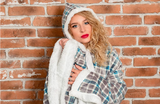 Super Soft Warm Sherpa Fleece Wearable Hoodie Blankets Throws Animal Skin Print Check Designs -130 x 180 cm