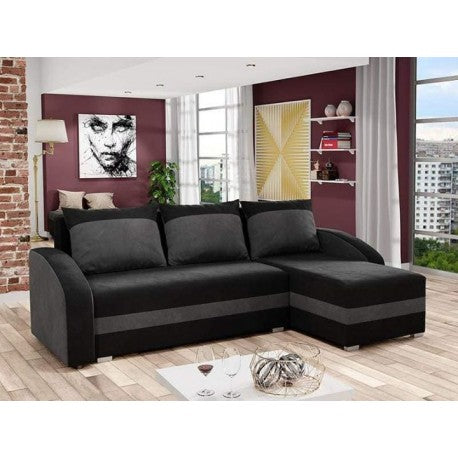 CORNER SOFA BED VELVET BLACK / GREY 236cm - eurohomeware