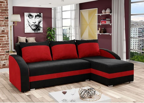 CORNER SOFA BED VELVET BLACK / RED 236cm - eurohomeware