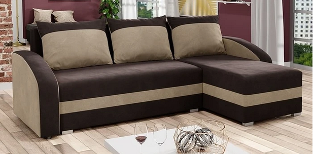 CORNER SOFA BED VELVET BROWN / BEIGE 236cm - eurohomeware