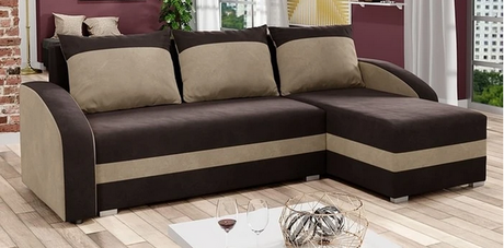 CORNER SOFA BED VELVET BROWN / BEIGE 236cm - eurohomeware
