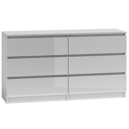 CHEST OF 6 DRAWS WHITE/WHITE GLOSS 120CM