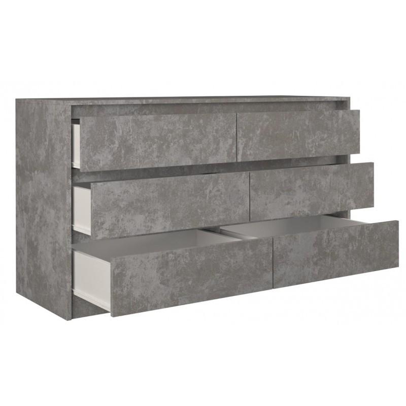 CHEST OF 6 DRAWS GREY CONCRETE 138CM