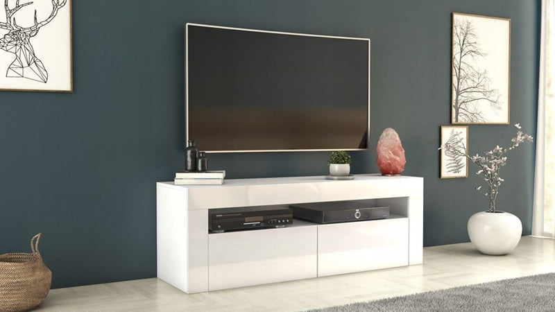 TV STAND DACO 2DRAWS 140CM WHITE / WHITE GLOSS - eurohomeware