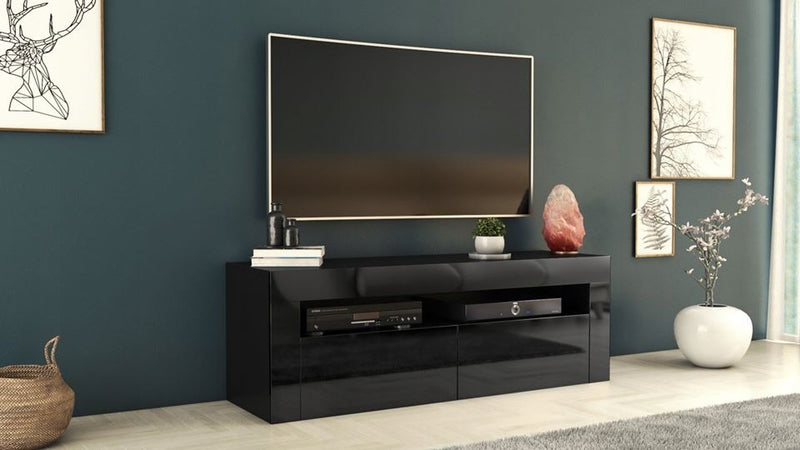 TV STAND DACO 2DRAWS 160CM BLACK / BLACK GLOSS - eurohomeware