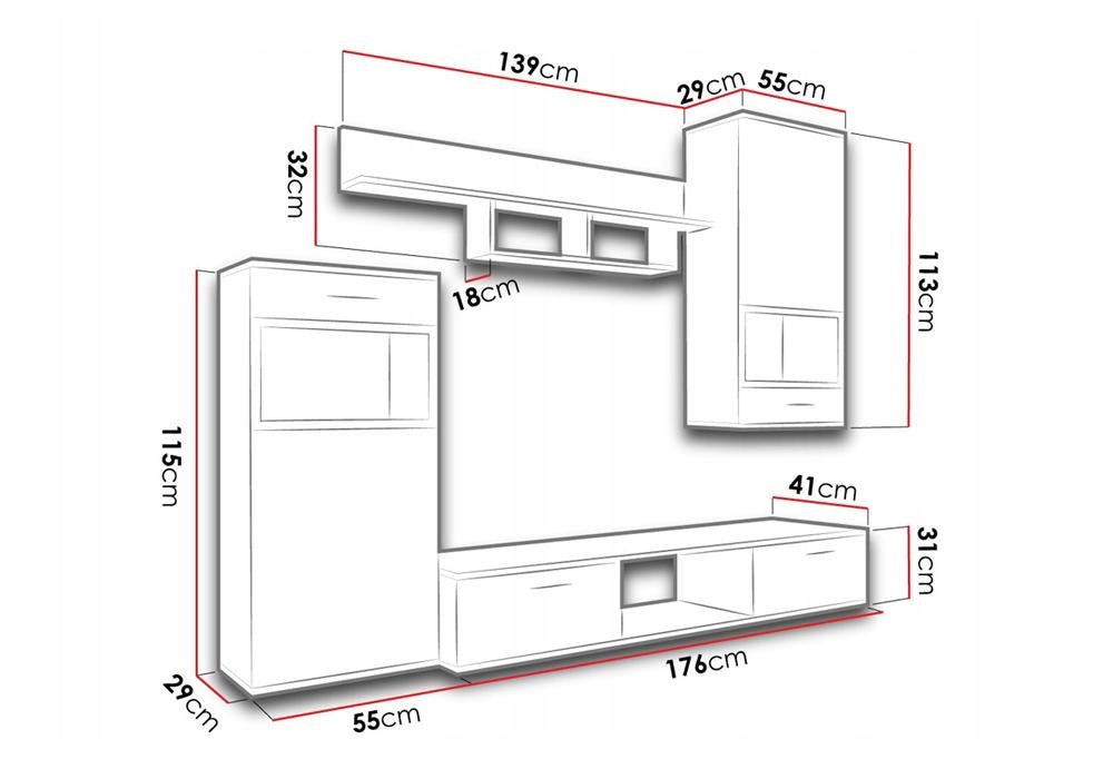 TV WALL UNIT MAXI White Concrete grey