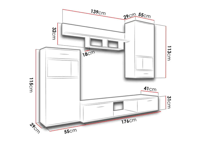 TV WALL UNIT MAXI SET WITH SIDEBOARD WHITE