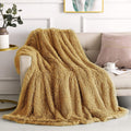 Long Pile Faux Fur Blanket BLUSH / CHARCOAL / GREY / MUSTARD - eurohomeware