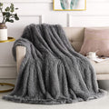 Long Pile Faux Fur Blanket BLUSH / CHARCOAL / GREY / MUSTARD - eurohomeware