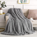 Long Pile Faux Fur Blanket BLUSH / CHARCOAL / GREY / MUSTARD - eurohomeware