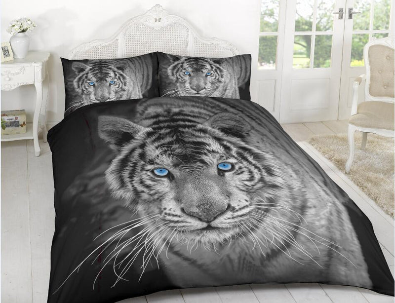 3D Effect Duvet Cover Quilt Bedding Set With Pillowcases Black and White Tiger SINGLE / DOUBLE / KING - eurohomeware