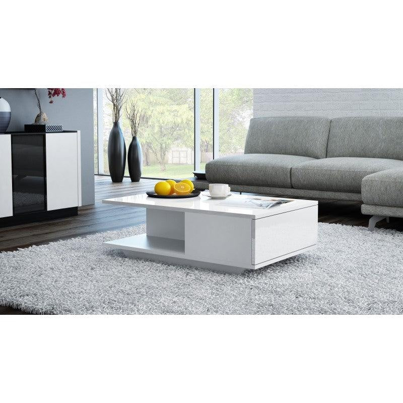 COFFEE TABLE DENVER WHITE GLOSS TOP AND DRAW FRONT 60x90cm
