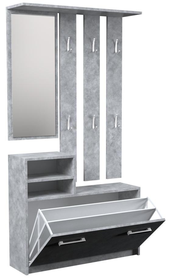 HALLWAY HANGER WITH MIRROR + SHOE CABINET GREY