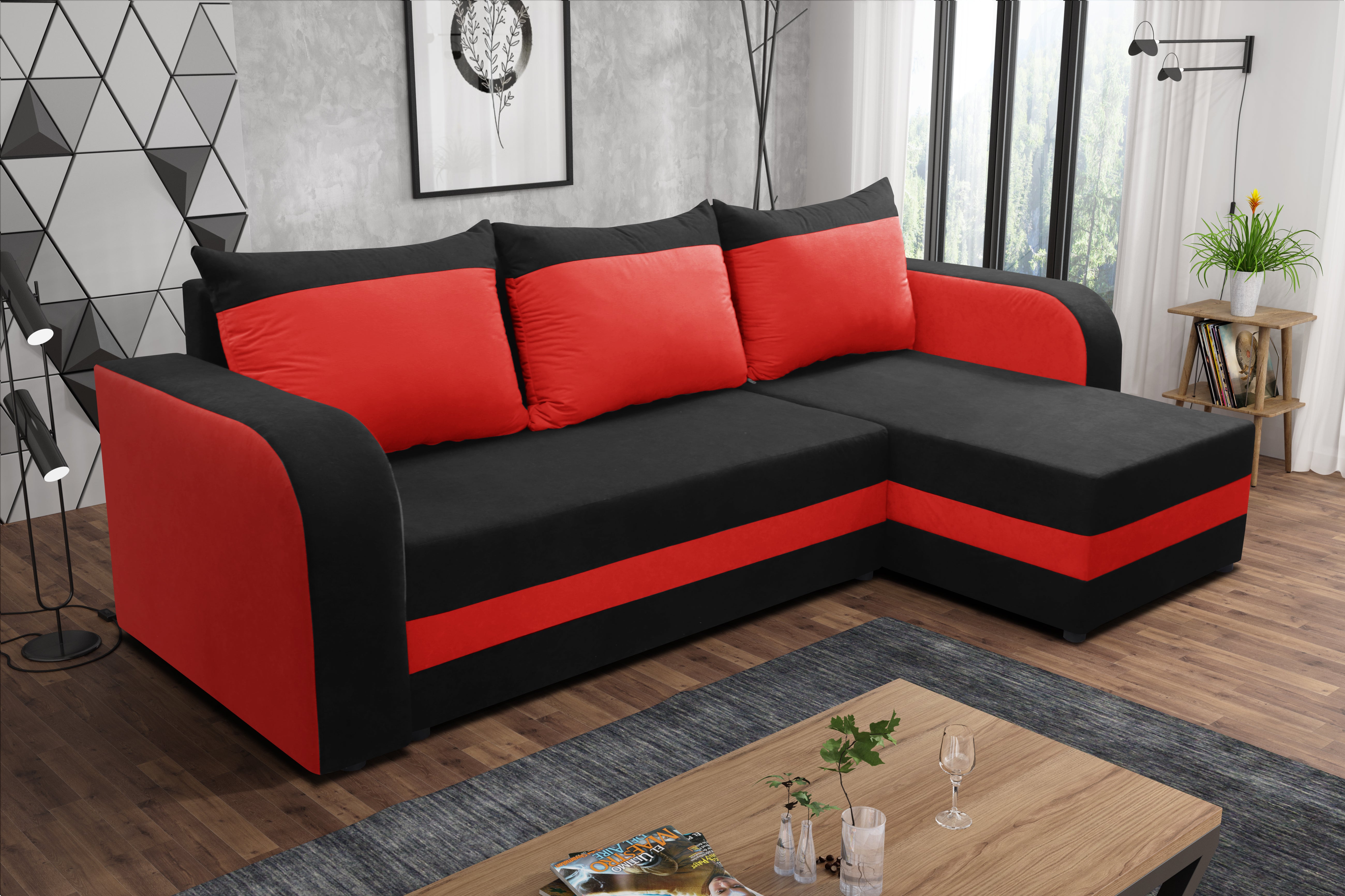 CORNER SOFA BED ALEX BLCK / RED 238cm universal - eurohomeware