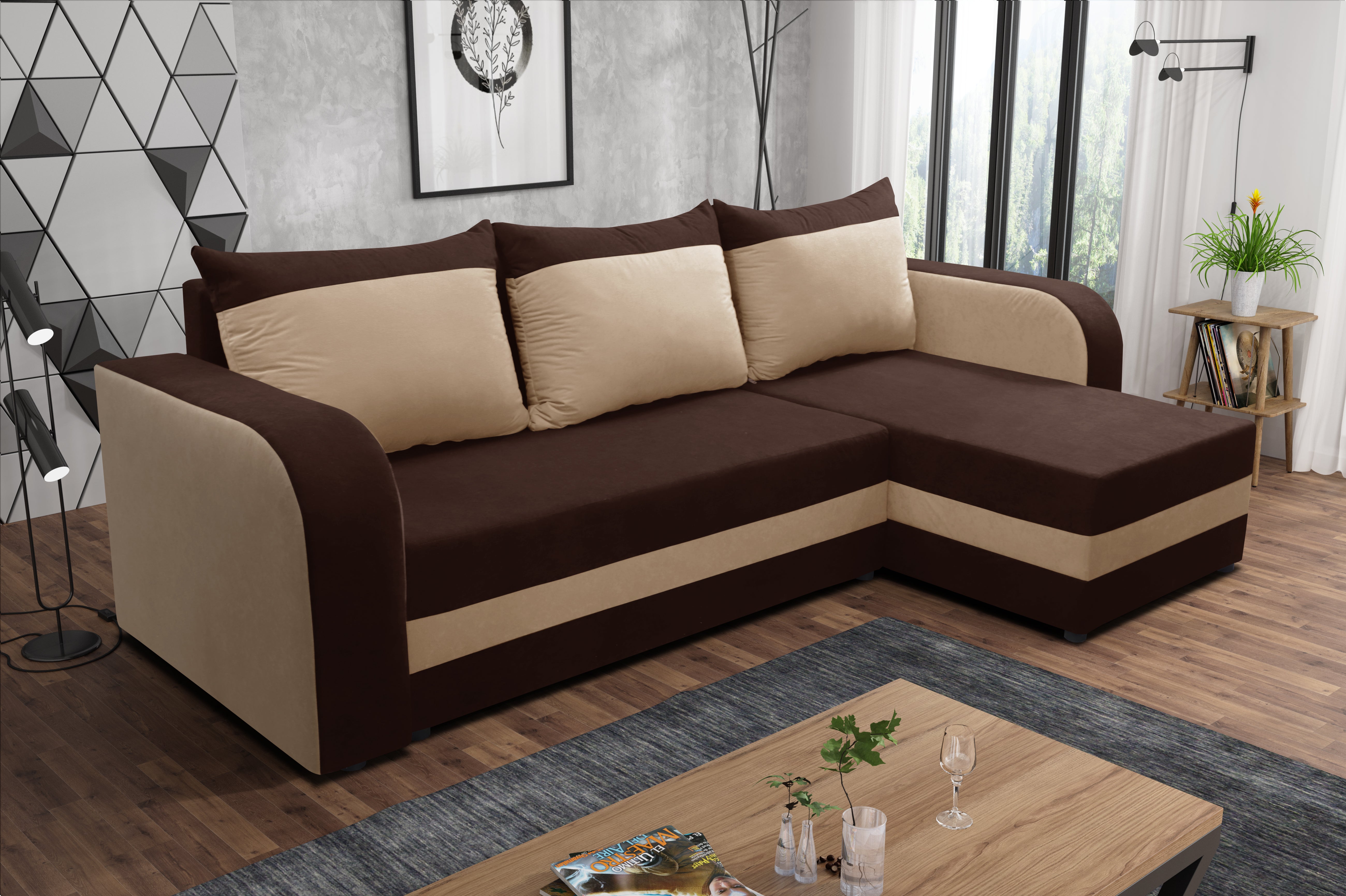CORNER SOFA BED ALEX BROWN / BEIGE 238cm universal - eurohomeware