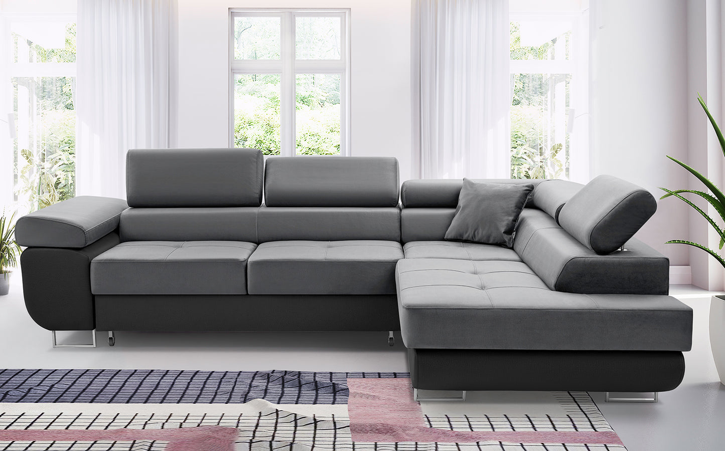 CORNER SOFA BED ASHLEY II Monolith 97-white faux leather273cm