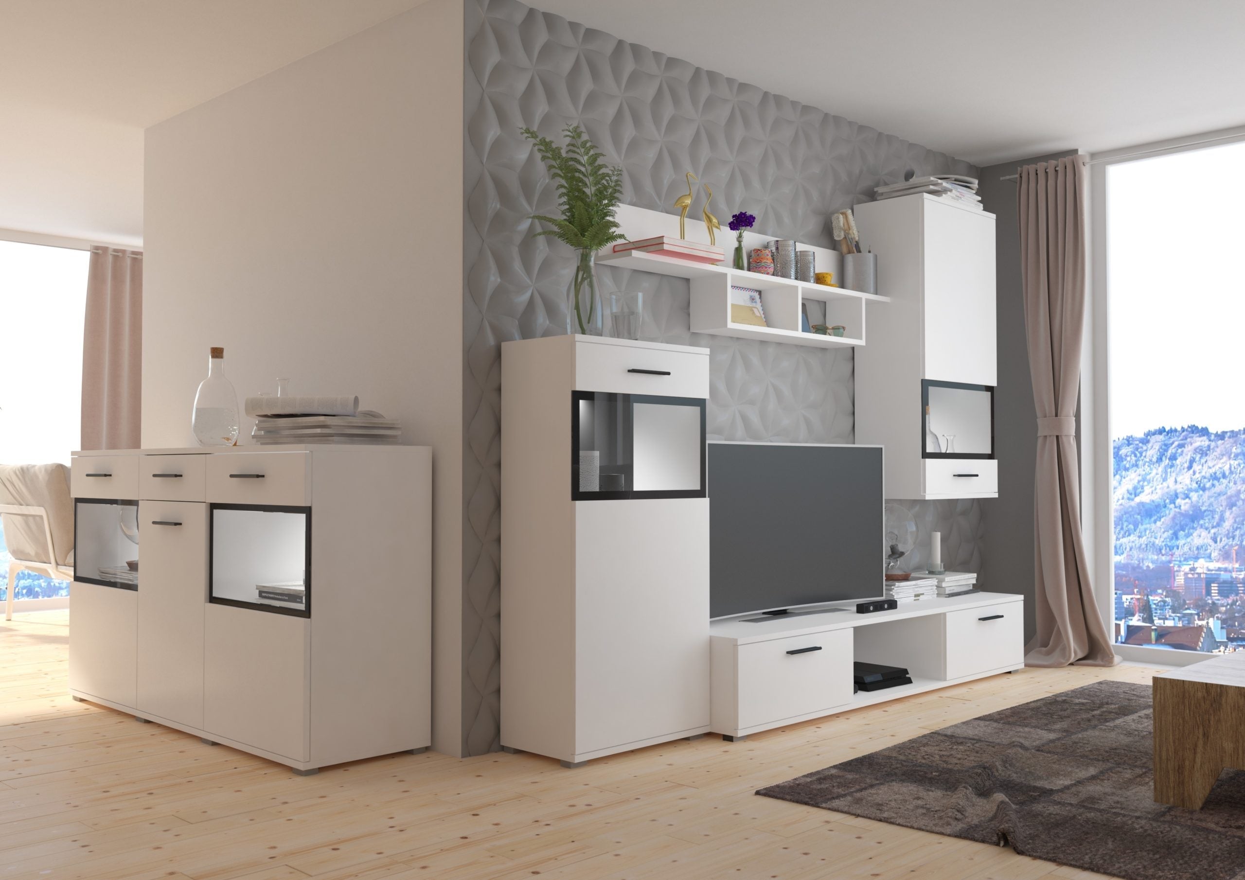 TV WALL UNIT MAXI SET WITH SIDEBOARD WHITE