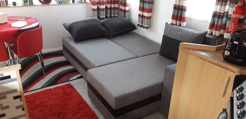 CORNER SOFA BED VELVET GREY / BLACK 236cm - eurohomeware