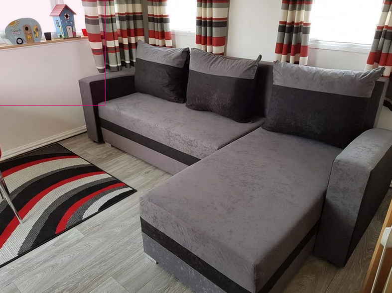 CORNER SOFA BED VELVET GREY / BLACK 236cm - eurohomeware