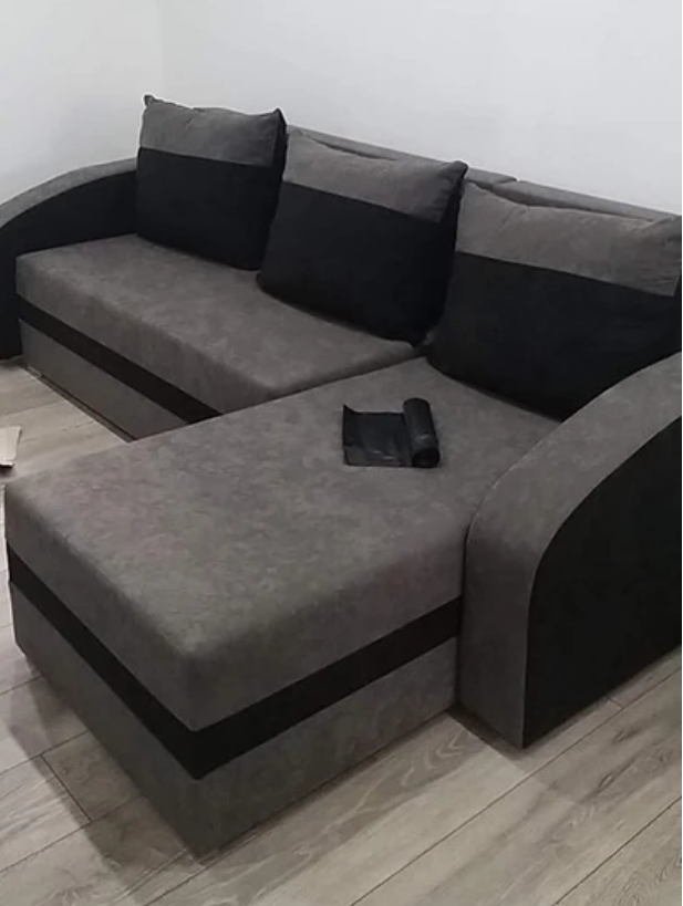 CORNER SOFA BED VELVET GREY / BLACK 236cm - eurohomeware