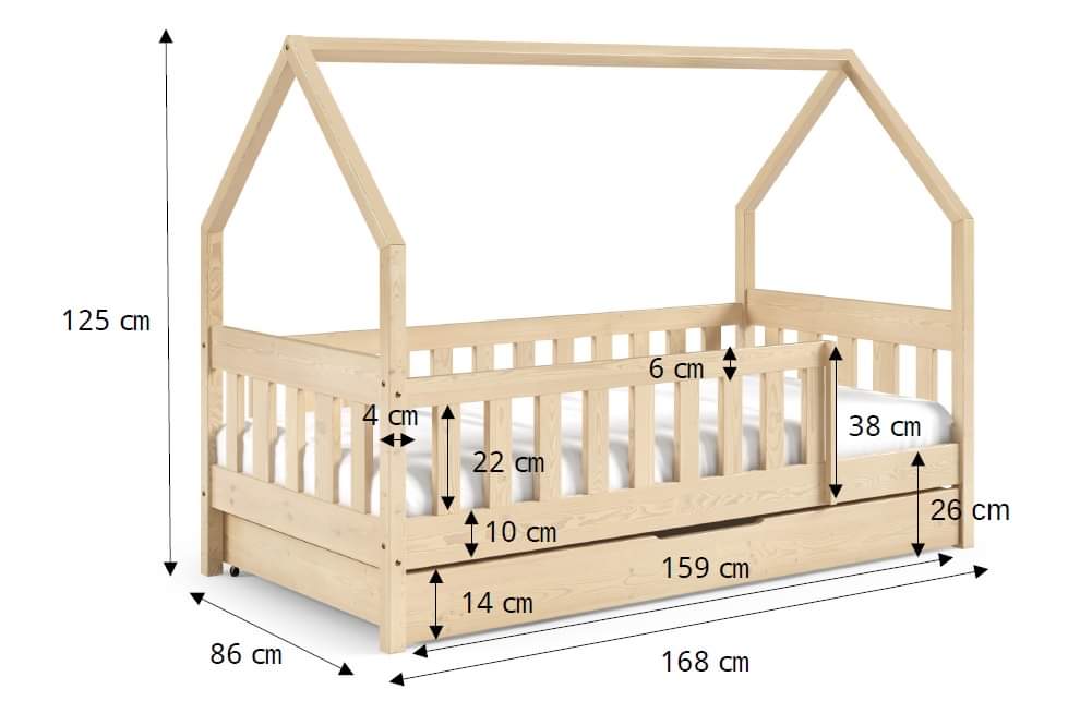 HOUSE SHAPE SOLID PINE BED LAYLA WHITE 168x86cm