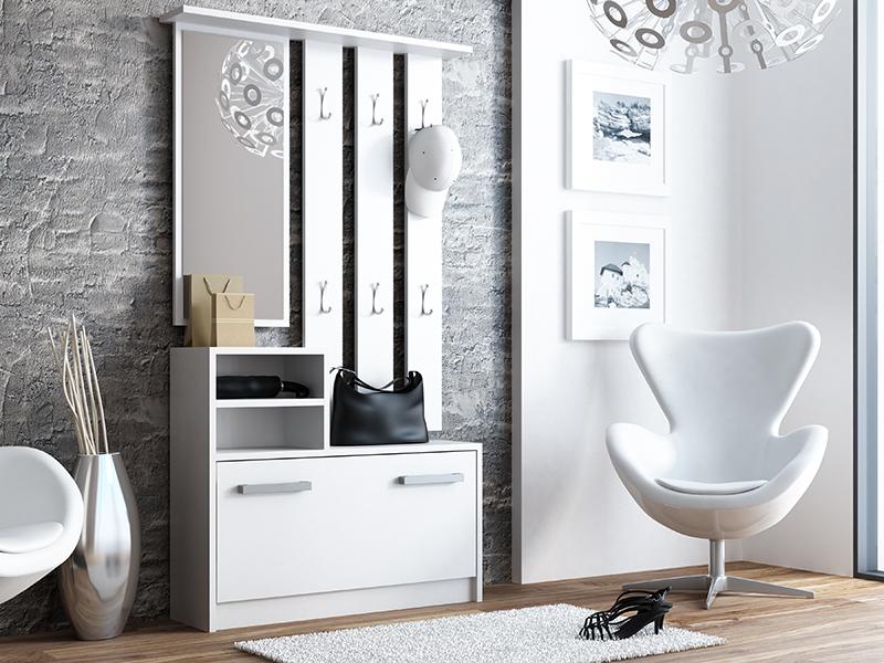 HALLWAY HANGER WITH MIRROR + SHOE CABINET WHITE