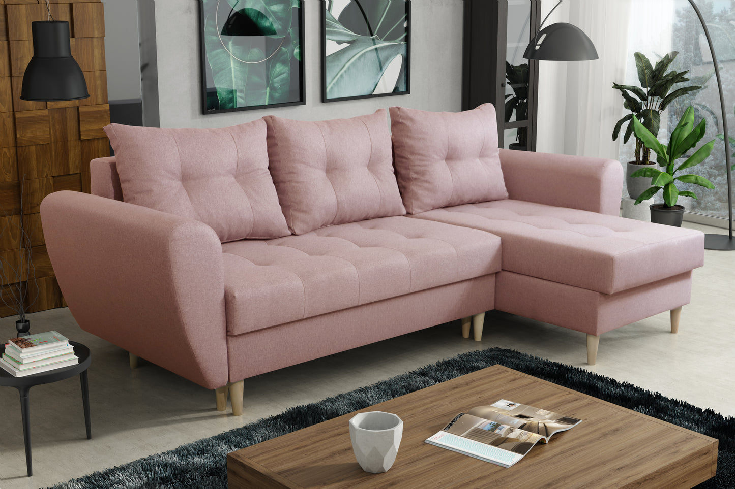 CORNER SOFA BED PALMO PINK 240cm universal - eurohomeware