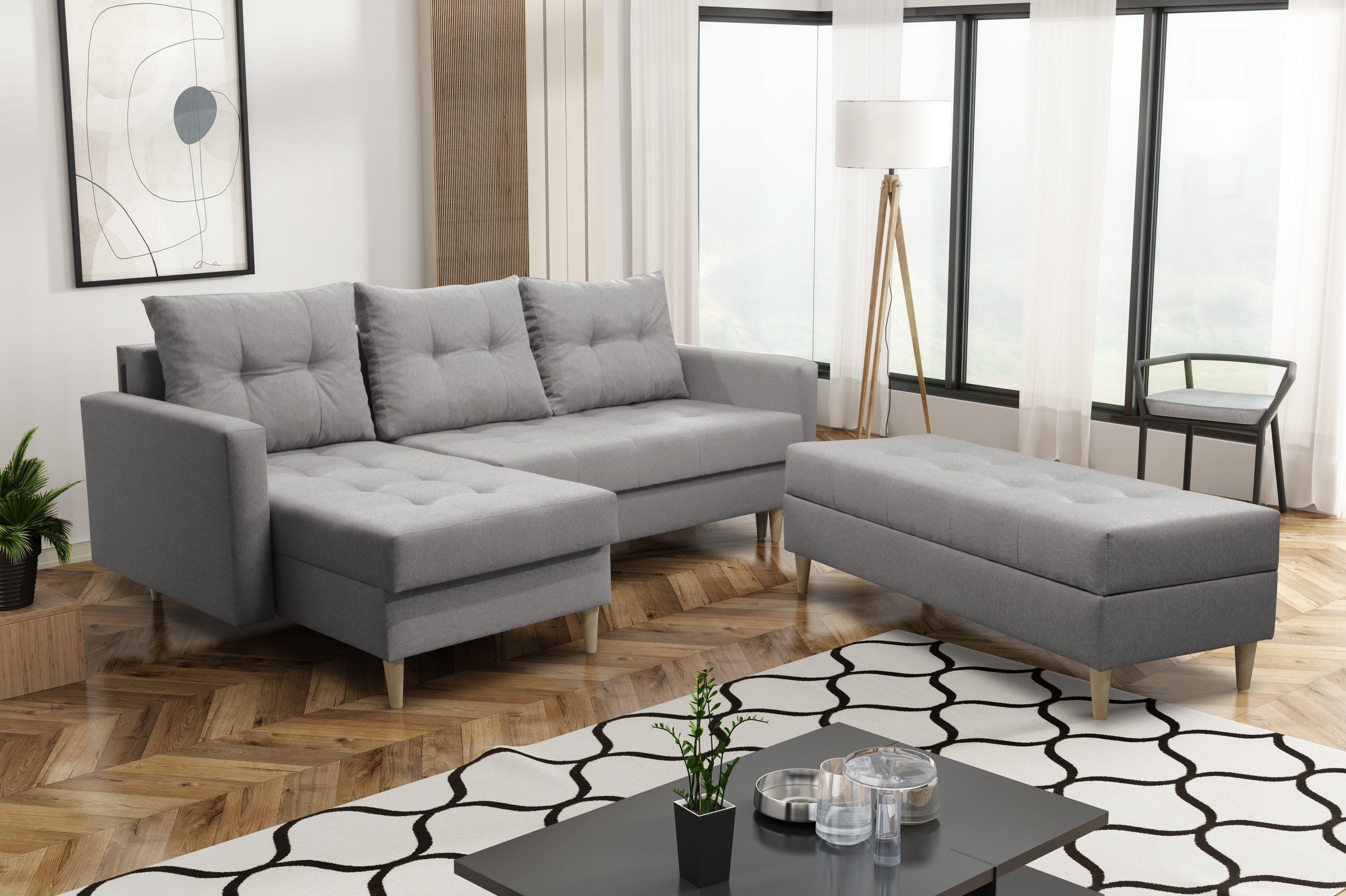 CORNER SOFA BED BRIAN 222CM + STORAGE PUFF / OTTOMAN MALMO 90