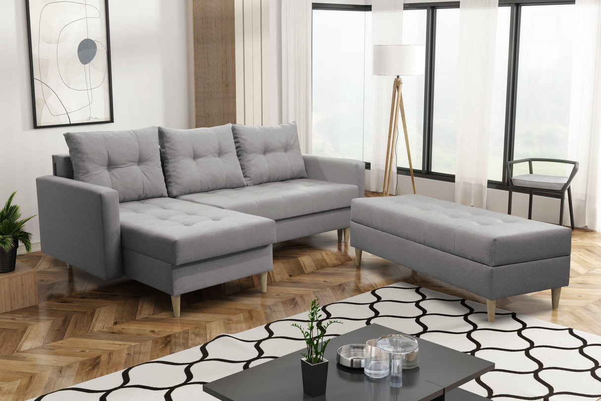 CORNER SOFA BED BRIAN 222CM + STORAGE PUFF / OTTOMAN MALMO 90