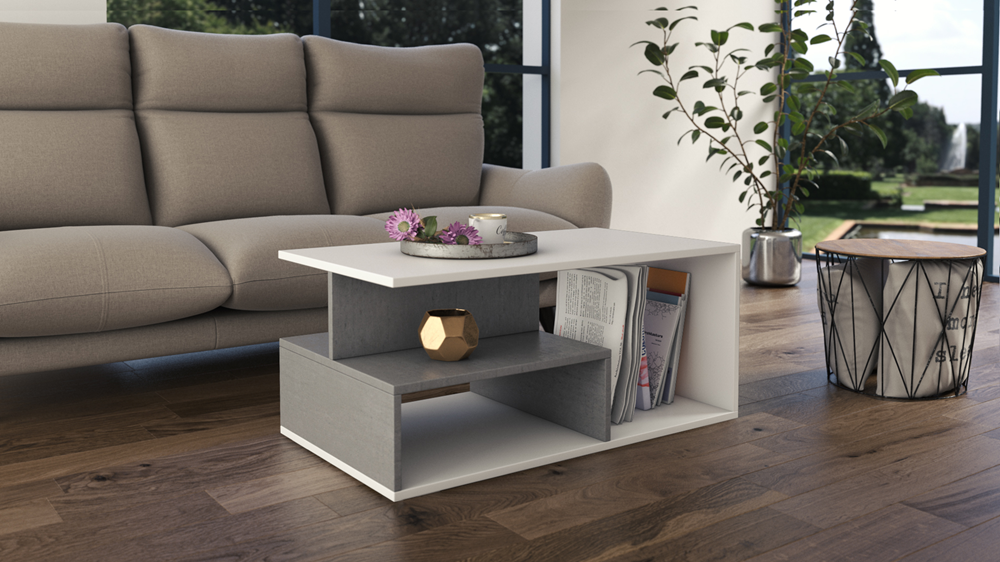 COFFEE TABLE PRIMA WHITE / GREY 90X51CM