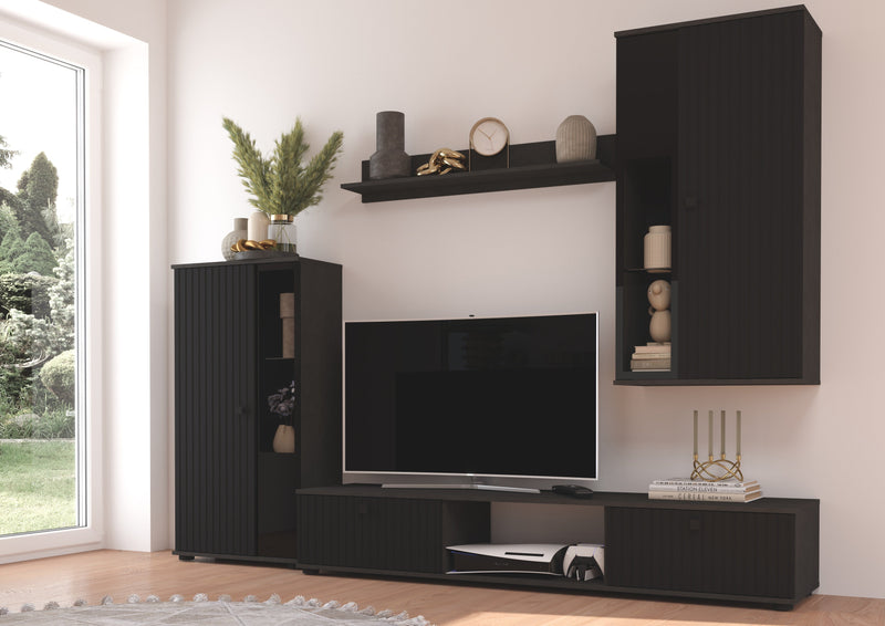 TV WALL UNIT SALSA MATERA/BLACK SLAT FRONTS