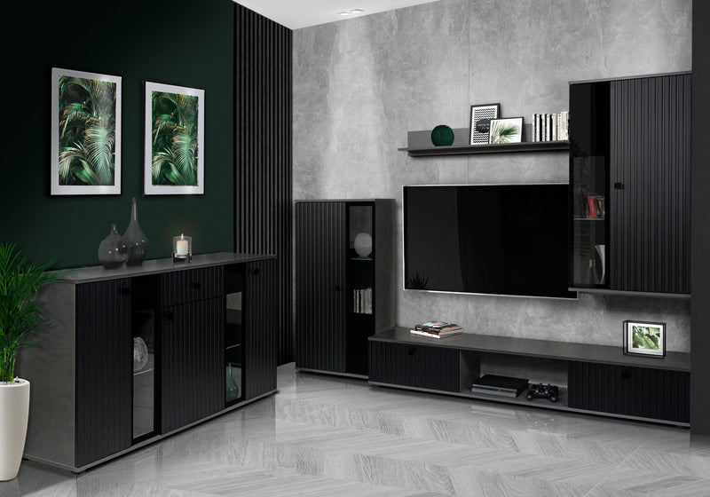 TV WALL UNIT SALSA MATERA/BLACK SLAT FRONTS