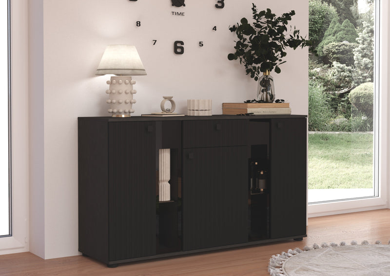 TV WALL UNIT SALSA MATERA/BLACK SLAT FRONTS