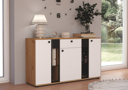 TV WALL UNIT SALSA WHITE SLAT FRONTS/ARTISAN OAK