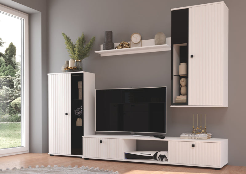 TV WALL UNIT SALSA WHITE/WHITE SLAT FRONTS