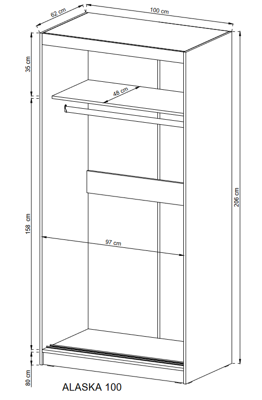 SLIDING DOOR WARDROBE ALASKA 100CM WHITE