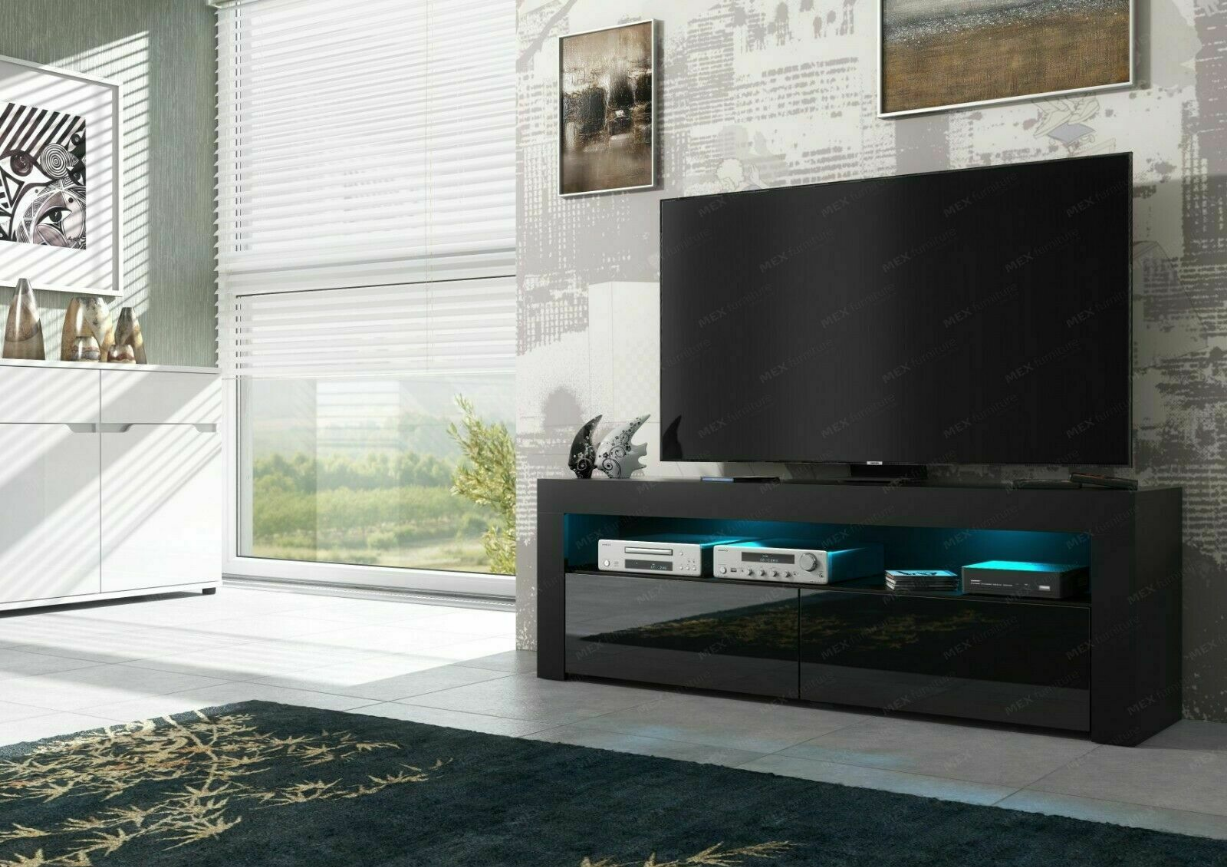 TV STAND DACO 2DRAWS 140CM BLACK / BLACK GLOSS - eurohomeware