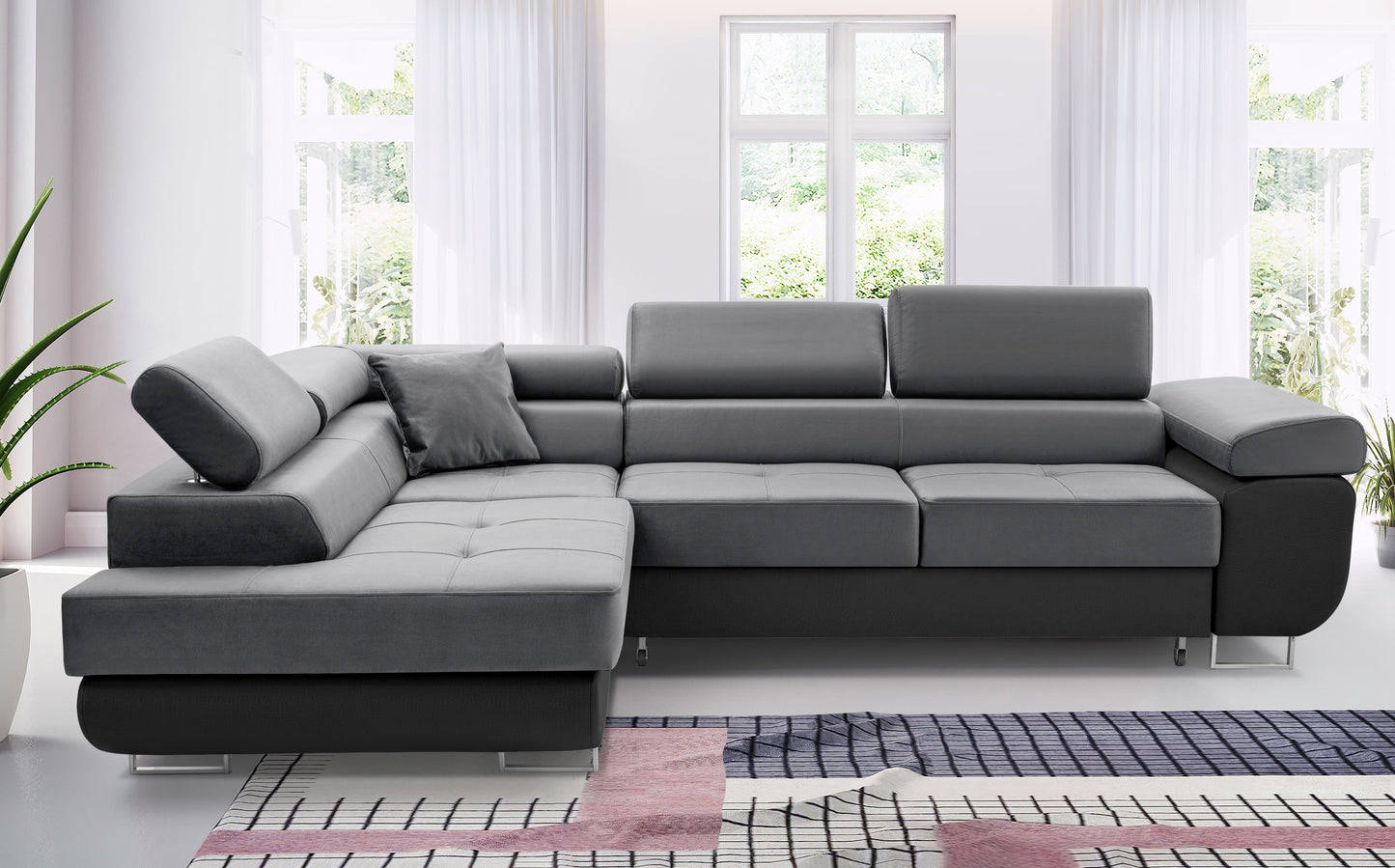 CORNER SOFA BED ASHLEY II Monolith 97-white faux leather273cm