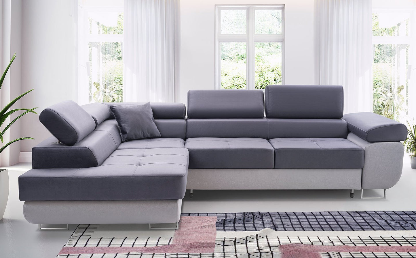 CORNER SOFA BED ASHLEY II Monolith 97-white faux leather273cm