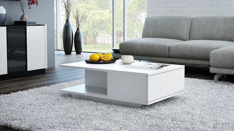 COFFEE TABLE DENVER WHITE MATT TOP AND DRAW FRONT 60x90cm