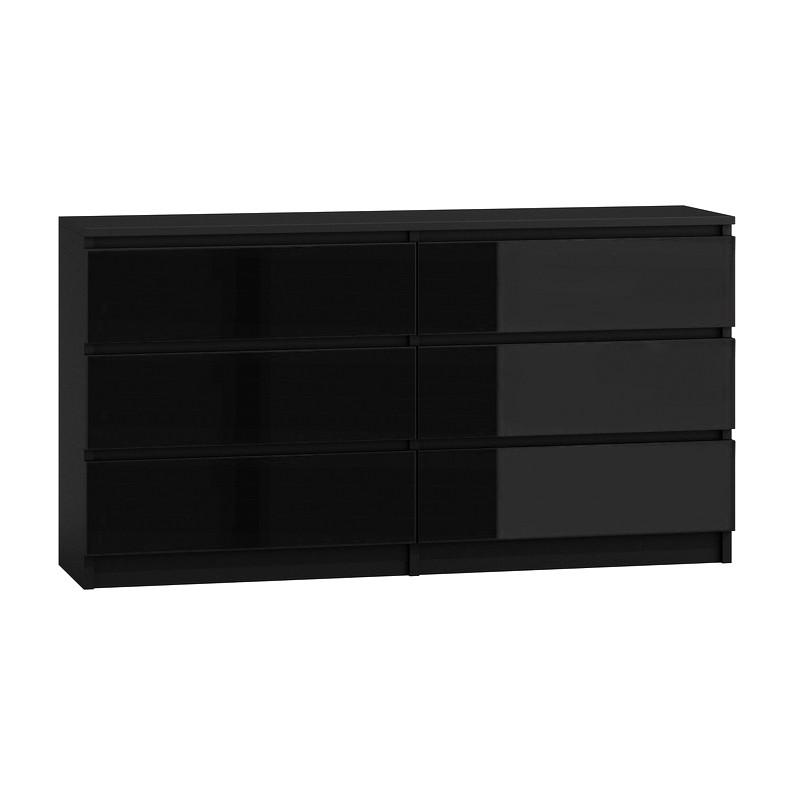 SIDEBOARD 6 DRAWS BLACK/BLACK GLOSS 140CM